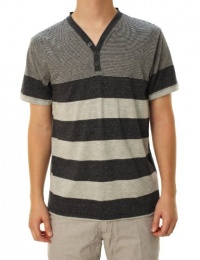 Retrofit Men's 1/4 Button Up V-Neck Basic T-Shirt Light & Dark Gray Striped