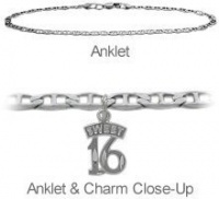 9 Inch Sterling Silver Sweet 16 Charm Flat Gucci Anklet 9 Inch Sterling Silver Sweet 16 Charm Flat Gucci Anklet
