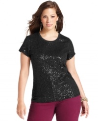 Sparkle from day to night with Charter Club's short sleeve plus size top, showcasing a sequined finish. Sparkle from day to night with Charter Club's short sleeve plus size top, showcasing a sequined finish.