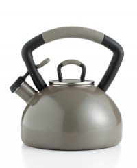 Fits you to a tea! For a richer pour, KitchenAid introduces a bright and lively porcelain enamel kettle to your kitchen with a gently arched soft grip that lets you get your hands on your favorite brew. A loud, crisp whistle alerts you to the boiling point, while the convenient push and pour spout gives you spill-proof one-handed operation. Hassle-free replacement warranty. Fits you to a tea! For a richer pour, KitchenAid introduces a bright and lively porcelain enamel kettle to your kitchen with a gently arched soft grip that lets you get your hands on your favorite brew. A loud, crisp whistle alerts you to the boiling point, while the convenient push and pour spout gives you spill-proof one-handed operation. Hassle-free replacement warranty.