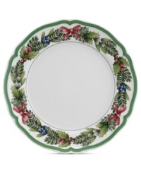 Dress up French Garden dinnerware for the holidays with the festively adorned French Garden Noel dinner plate from Villeroy & Boch. A scalloped edge and seasonal garland complete a beautiful Christmastime table. Dress up French Garden dinnerware for the holidays with the festively adorned French Garden Noel dinner plate from Villeroy & Boch. A scalloped edge and seasonal garland complete a beautiful Christmastime table.