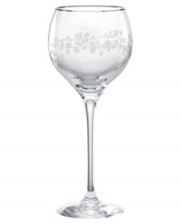 A vision of contemporary elegance from kate spade, this crystal goblet is shaped by soft, fluid lines and etched stems of leafy foliage. Finished with a polished platinum rim. A vision of contemporary elegance from kate spade, this crystal goblet is shaped by soft, fluid lines and etched stems of leafy foliage. Finished with a polished platinum rim.