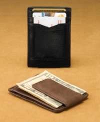 Classic style. Fossil's Magnetic ID Window Front Pocket Wallet features a magnetic money clip and embossed logo detail on the front. Multiple card slots and an ID window keep you organized. Classic style. Fossil's Magnetic ID Window Front Pocket Wallet features a magnetic money clip and embossed logo detail on the front. Multiple card slots and an ID window keep you organized.