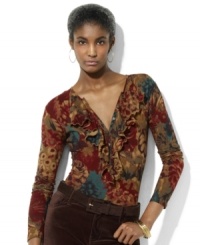 Soft jersey ruffles lend a chic complement to the neckline of Lauren Ralph Lauren's classic cotton henley.