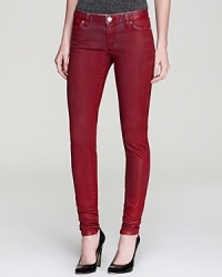 A glossy coat of color lends a leather-like effect to these MICHAEL Michael Kors jeggings, rendered with a hint of stretch for a sleek fit and striking silhouette. A glossy coat of color lends a leather-like effect to these MICHAEL Michael Kors jeggings, rendered with a hint of stretch for a sleek fit and striking silhouette.