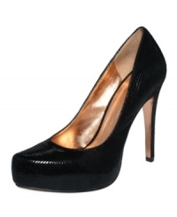 March to the beat of your own drum with BCBGeneration's Parade pumps! A stylish snake print adds spice to the lofty heel design. March to the beat of your own drum with BCBGeneration's Parade pumps! A stylish snake print adds spice to the lofty heel design.