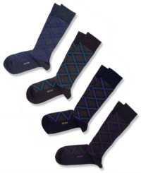 This classic patterned dress sock from Hugo Boss will give you some extra boardroom bravado. This classic patterned dress sock from Hugo Boss will give you some extra boardroom bravado.
