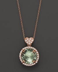 Prasiolite and diamond pendant necklace in rose gold with signature heart bail from Lisa Nik's Rocks collection. Prasiolite and diamond pendant necklace in rose gold with signature heart bail from Lisa Nik's Rocks collection.