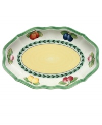Bring the lush bounty of the French countryside to your table with this charming tray for the coordinating gravy boat or snacks like pickles and olives. Fresh summer fruits and leaf garland adorn durable porcelain from Villeroy & Boch. Bring the lush bounty of the French countryside to your table with this charming tray for the coordinating gravy boat or snacks like pickles and olives. Fresh summer fruits and leaf garland adorn durable porcelain from Villeroy & Boch.