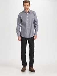 The look of a tailored dress shirt with a casual sportshirt feel, fitted in gingham-checked cotton.ButtonfrontCottonMachine washImported The look of a tailored dress shirt with a casual sportshirt feel, fitted in gingham-checked cotton.ButtonfrontCottonMachine washImported