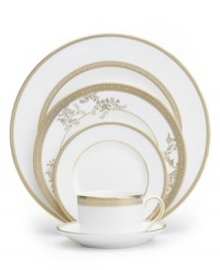 Lace Gold place settings are inspired by the intricate ribbons of lace that adorn Vera Wang dresses. This gold lace border melds with a delicate floral design to form a pattern on this collection of dinnerware and dishes that is both exquisitely detailed and elegantly timeless. Lace Gold place settings are inspired by the intricate ribbons of lace that adorn Vera Wang dresses. This gold lace border melds with a delicate floral design to form a pattern on this collection of dinnerware and dishes that is both exquisitely detailed and elegantly timeless.
