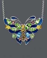 Illuminate your neckline with Town & Country's fluttering find. Capture the colors of the rainbow with citrine (3/4 ct. t.w.), pink tourmaline (1/3 ct. t.w.), blue topaz (1/2 ct. t.w.) and peridot (2-3/8 ct. t.w.) set in sterling silver. Approximate length: 18 inches. Approximate drop: 1 inch x 1-1/2 inches. Illuminate your neckline with Town & Country's fluttering find. Capture the colors of the rainbow with citrine (3/4 ct. t.w.), pink tourmaline (1/3 ct. t.w.), blue topaz (1/2 ct. t.w.) and peridot (2-3/8 ct. t.w.) set in sterling silver. Approximate length: 18 inches. Approximate drop: 1 inch x 1-1/2 inches.