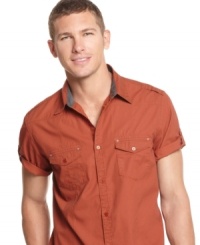A solid warm-weather choice, this Calvin Klein shirt lets the minimalist greet the season the right way. A solid warm-weather choice, this Calvin Klein shirt lets the minimalist greet the season the right way.