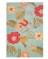 A soothing arrangement. The Blossoms area rug presents ultra-modern florals scattered across a cool blue ground. Woven meticulously in India of soft, long wool fibers, its intricate composition is as attractive as it is durable. A soothing arrangement. The Blossoms area rug presents ultra-modern florals scattered across a cool blue ground. Woven meticulously in India of soft, long wool fibers, its intricate composition is as attractive as it is durable.
