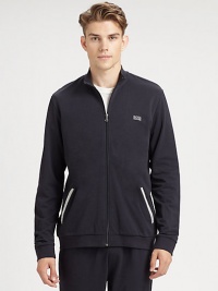 Casual weekend essential in soft, lightweight cotton with contrast trim at the side pockets.Zip frontStand collarSide slash pocketsBanded cuffs and hemCottonMachine washImported Casual weekend essential in soft, lightweight cotton with contrast trim at the side pockets.Zip frontStand collarSide slash pocketsBanded cuffs and hemCottonMachine washImported