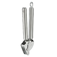 Even unpeeled cloves of garlic can be pressed through this Garlic Press from Rosle. The special lever mechanism requires minimum pressure and the flick-back sieve means easy rinsing. Even unpeeled cloves of garlic can be pressed through this Garlic Press from Rosle. The special lever mechanism requires minimum pressure and the flick-back sieve means easy rinsing.