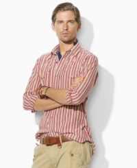 The Emmons workshirt is crafted from silky dobby-woven cotton with a vibrant multi-striped pattern for the timeless appeal of vintage-inspired style. The Emmons workshirt is crafted from silky dobby-woven cotton with a vibrant multi-striped pattern for the timeless appeal of vintage-inspired style.