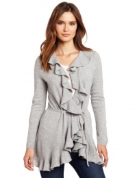 Magaschoni Women's 100% Cashmere Ruffle Cardigan, Light Silver Mouline, X-Large Magaschoni Women's 100% Cashmere Ruffle Cardigan, Light Silver Mouline, X-Large