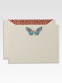 According to Japanese lore, this winged kaleidoscope perched on these flat cards is the personification of one's soul. Should you find one in your room, so the superstition goes, a loved one most special will surely pay a visit. Set of 8 cards and envelopesApprox. 4½ X 6 Made in USA According to Japanese lore, this winged kaleidoscope perched on these flat cards is the personification of one's soul. Should you find one in your room, so the superstition goes, a loved one most special will surely pay a visit. Set of 8 cards and envelopesApprox. 4½ X 6 Made in USA