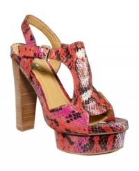 Python prints in the most delicious colors. Nine West's Free Will platform sandals really take the cake. Python prints in the most delicious colors. Nine West's Free Will platform sandals really take the cake.