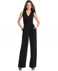 This luxe-looking petite jumpsuit from NY Collection is all about relaxed glamour -- try it with an armful of bangle bracelets or a dramatic pendant necklace! This luxe-looking petite jumpsuit from NY Collection is all about relaxed glamour -- try it with an armful of bangle bracelets or a dramatic pendant necklace!