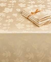 Elegance with an autumnal twist. Featuring a leafy damask pattern in warm ivory, the round Dinner Party Bountiful tablecloth outfits your harvest table in seasonal splendor. (Clearance) Elegance with an autumnal twist. Featuring a leafy damask pattern in warm ivory, the round Dinner Party Bountiful tablecloth outfits your harvest table in seasonal splendor. (Clearance)