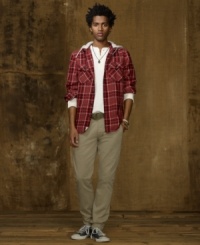 With a vintage look and feel, a plaid shirt conjures old workwear style with a comfortable fleece hood for added warmth. With a vintage look and feel, a plaid shirt conjures old workwear style with a comfortable fleece hood for added warmth.