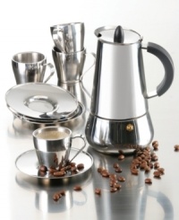 Beauty and the brew. A masterpiece of espresso expression, the gift set from IMUSA comes in gleaming stainless steel for impeccable presentation. Pieces include cups, saucers and a stovetop espresso maker that creates a bold, flavorful brew. Beauty and the brew. A masterpiece of espresso expression, the gift set from IMUSA comes in gleaming stainless steel for impeccable presentation. Pieces include cups, saucers and a stovetop espresso maker that creates a bold, flavorful brew.