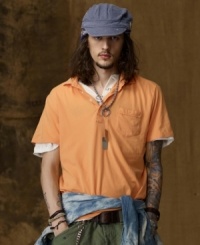Adding a dose of downtown edge to a modern classic, this weathered polo shirt is constructed from lightweight cotton jersey and accented with a convenient pocket for a casual twist on a timeless silhouette. Adding a dose of downtown edge to a modern classic, this weathered polo shirt is constructed from lightweight cotton jersey and accented with a convenient pocket for a casual twist on a timeless silhouette.
