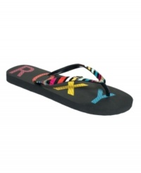 Let the rainbow-colored stylings of Roxy' Mimosa III thong sandals enrich your day. Let the rainbow-colored stylings of Roxy' Mimosa III thong sandals enrich your day.