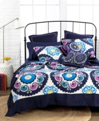 A vibrant and peppy palette melds with a deep navy hue in this Akala sham for a totally fresh and modern flair. An eclectic mix of florals, circles and swirls finishes this unique design. A vibrant and peppy palette melds with a deep navy hue in this Akala sham for a totally fresh and modern flair. An eclectic mix of florals, circles and swirls finishes this unique design.