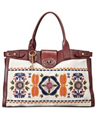 Inspired by Italian bags from the '70s, this classic carryall from Fossil is the ultimate go-anywhere accessory. You'll fall in love with the feminine floral embroidery and rich leather trim. And the ultra-roomy interior lets you bring along all your daily essentials with ease. Inspired by Italian bags from the '70s, this classic carryall from Fossil is the ultimate go-anywhere accessory. You'll fall in love with the feminine floral embroidery and rich leather trim. And the ultra-roomy interior lets you bring along all your daily essentials with ease.