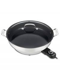 Good for you, good for the environment -- this eco-friendly electric skillet features a Cuisinart Ceramica® nonstick interior which is PTFE/PFOA/petroleum free. Sear, fry, griddle, simmer or braise with little to no oil or butter and clean up in a snap. Adjustable temperature control dial ranges from warm to 450 degrees. Three-year limited warranty. Model CSK-250. Good for you, good for the environment -- this eco-friendly electric skillet features a Cuisinart Ceramica® nonstick interior which is PTFE/PFOA/petroleum free. Sear, fry, griddle, simmer or braise with little to no oil or butter and clean up in a snap. Adjustable temperature control dial ranges from warm to 450 degrees. Three-year limited warranty. Model CSK-250.