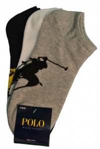 Polo Ralph Lauren Men's 3 Pack Low Cut Socks White/Gray/Black Polo Ralph Lauren Men's 3 Pack Low Cut Socks White/Gray/Black
