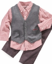 When he needs to impress, dress him up in this trendy and versatile 3 piece set by Guess. When he needs to impress, dress him up in this trendy and versatile 3 piece set by Guess.