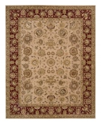 A deep maroon border offers a refreshing pop of color on this sophisticated area rug. Meticulously handcrafted with soft wool pile, and highlighted with lustrous silk accents, this elegant addition to the Nourison 2000 collection lends a fashionable look to both casual and refined spaces. A deep maroon border offers a refreshing pop of color on this sophisticated area rug. Meticulously handcrafted with soft wool pile, and highlighted with lustrous silk accents, this elegant addition to the Nourison 2000 collection lends a fashionable look to both casual and refined spaces.