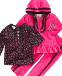 Put a sparkle in her eye, and in her closet, with this fun shirt, jacket and pant set from Nannette.