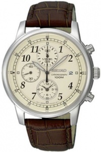 Seiko Men's SNDC31 Classic Brown Leather Beige Chronograph Dial Watch Seiko Men's SNDC31 Classic Brown Leather Beige Chronograph Dial Watch