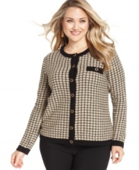 Smarten up your casual style with Debbie Morgan's patterned plus size cardigan-- it's an instant classic! Smarten up your casual style with Debbie Morgan's patterned plus size cardigan-- it's an instant classic!