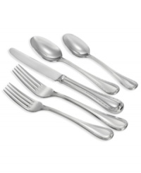 Cloak your table in elegant tradition with this fine stamped pattern from Monique Lhuillier. The Étoile collection features graceful teardrop-shaped handles with an exquisite raised border on lustrous 18/10 stainless steel. Includes a tablespoon, cold meat fork, sugar spoon and butter knife. Cloak your table in elegant tradition with this fine stamped pattern from Monique Lhuillier. The Étoile collection features graceful teardrop-shaped handles with an exquisite raised border on lustrous 18/10 stainless steel. Includes a tablespoon, cold meat fork, sugar spoon and butter knife.