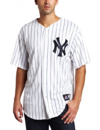 MLB Men's New York Yankees Robinson Cano White/Navy Pinstripe Home Short Sleeve 6 Button Synthetic Replica Baseball Jersey by Majestic MLB Men's New York Yankees Robinson Cano White/Navy Pinstripe Home Short Sleeve 6 Button Synthetic Replica Baseball Jersey by Majestic