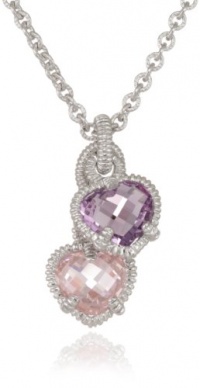 Judith Ripka Linen Silver Twin Heart Purple and Pink Pendant Necklace, 17 Judith Ripka Linen Silver Twin Heart Purple and Pink Pendant Necklace, 17