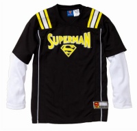 Superman Boys Long Sleeve 2-Fer Sports Jersey w/ Screen Print Logo Superman Boys Long Sleeve 2-Fer Sports Jersey w/ Screen Print Logo