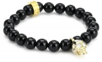 Queen Baby 8mm Polished Onyx Bead Bracelet with 18K Vermeil Skull with Cubic-Zirconia Eyes Queen Baby 8mm Polished Onyx Bead Bracelet with 18K Vermeil Skull with Cubic-Zirconia Eyes