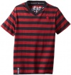 LRG Boys 2-7 Little CC Yarn Dye Stripe V-Neck, Chinese Red, 7