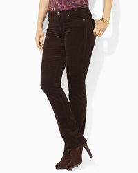 Rendered in luxuriously smooth stretch corduroy, the classic straight-leg pant exudes iconic style.