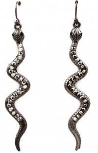 Gunmetal Black Crystal Embellished 2-1/2 Long Snake Dangle Earrings - Hematite Plated Gunmetal Black Crystal Embellished 2-1/2 Long Snake Dangle Earrings - Hematite Plated