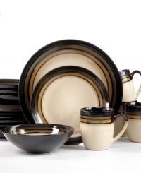 Circle up for casual meals with the Weston dinnerware set from Pfaltzgraff. A reactive glaze gives contemporary, color-banded place settings a look of distinct sophistication. Circle up for casual meals with the Weston dinnerware set from Pfaltzgraff. A reactive glaze gives contemporary, color-banded place settings a look of distinct sophistication.