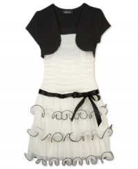 Perfect for party-ready status. She'll be charming the crowd in her ruffle-adorned dress from BCX. Perfect for party-ready status. She'll be charming the crowd in her ruffle-adorned dress from BCX.
