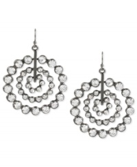 Circular shine. Haskell's drop earrings, crafted from hematite-tone mixed metal, glisten with glass stones in the round for a dazzling touch. Approximate drop: 2 inches. Circular shine. Haskell's drop earrings, crafted from hematite-tone mixed metal, glisten with glass stones in the round for a dazzling touch. Approximate drop: 2 inches.